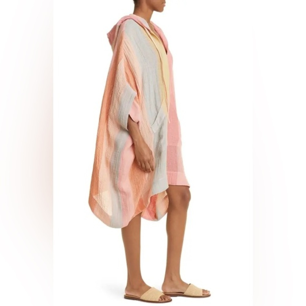 Lisa Marie Fernandez Sherbet Striped Hooded Linen Poncho Cover-Up XS/S NWT